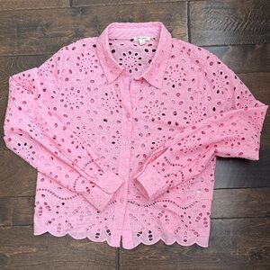 Ultra Pink Women's Button Down Shirt - Pink Eyelet Design